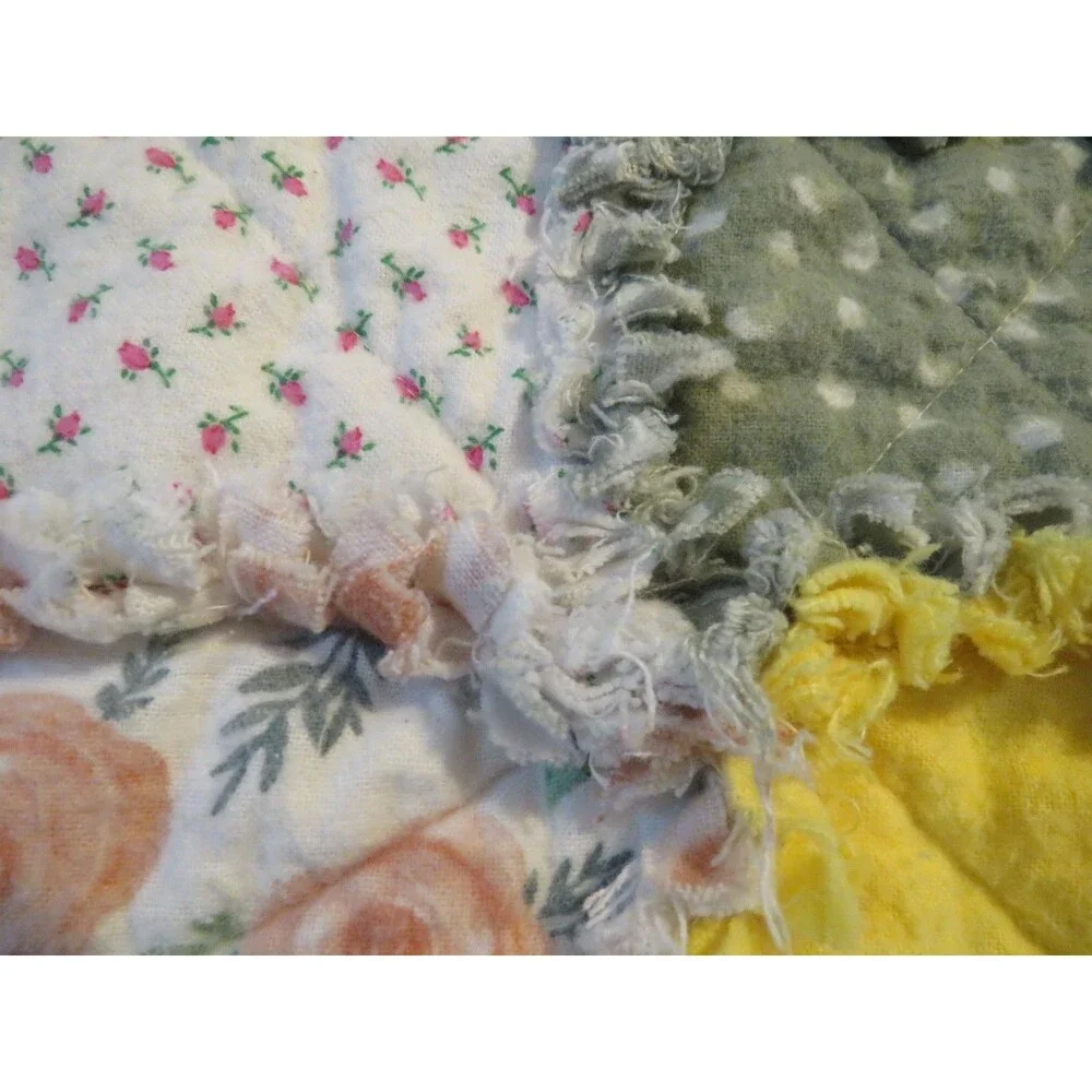 Flannel Rag Quilt With Batting, 50 X 44, Floral Scrappy Rag Quilt Throw
